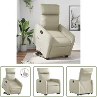 The Living Store Fauteuil relax avec releveur Crème Similicuir