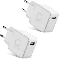 Cellonic Chargeur USB EU-Plug (2pack) 1 Port 5W pour un chargement sur prise secteur Smartphone / téléphone portable, tablette, enceinte, iPhone, Apple, Samsung