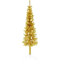 Syfax Demi sapin de Noël artificiel mince avec support Doré 150 cm