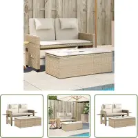 The Living Store Banc de jardin Réglable avec coussins Beige Poly Rattan