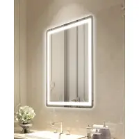 SucceBuy Miroir de salle de bain LED - 60 x 80 cm, montage mural, éclairage frontal et rétroéclairage, antibuée, 3 couleurs, variateur pour une routine de maquillage impeccable