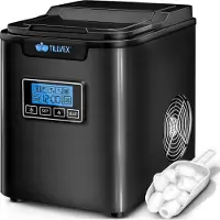 Tillvex Machine à glaçons acier inoxydable noir 12 kg - 24 h | Machine à glaçons avec minuterie et réservoir d'eau de 2,2 litres | Ice-Maker écran LCD & fonction autonettoyante | 3 tailles de glaçons
