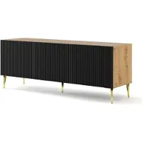 Furnlux Classic FURNLUX Table de télévision Ravenna B Beige Et Noir Et Or 150cm / Couleur principale : Noir / Dimensions : 150 x 56 x 42 cm
