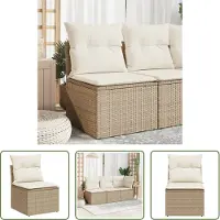 The Living Store Canapé de jardin sans accoudoirs avec coussins Beige Poly Rattan