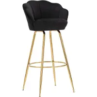 FURNLUX Tabouret De Bar Vienna Glam Noir Et Or - Tabouret Haut En Velours Avec Pieds En Métal Doré En Forme De Pétales, Hauteur D'Assise 90 Cm
