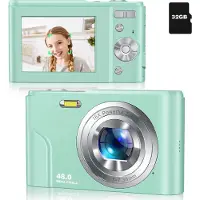 INF Appareil photo numérique 48MP FHD 1080p avec zoom 16x et carte mémoire de 32 Go Vert