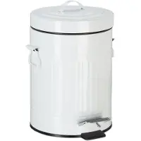 Relaxdays Poubelle à pédale Vintage, poubelle pour la cuisine ou la salle de bain, en métal, avec pédale, poubelle pour produits cosmétiques, 5 litres, blanche