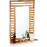 Relaxdays Miroir de salle de bain , miroir mural avec tablette, cadre en bois, miroir de salle de bain rectangulaire, H x l x P : 70 x 50 x 12 cm, couleur naturelle