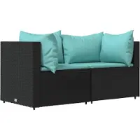 Syfax Canapés d'angle de jardin et coussins 2pcs Noir Résine tressée