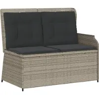 vidaXL Banc de jardin Réglable avec coussins Gris clair Poly rotin
