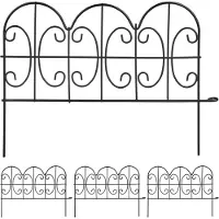 Relaxdays : bordure de parterre à enfoncer, 4 éléments, H x L : 28,5 x 39 cm, métal, clôture de parterre pour jardin, style vintage, noir