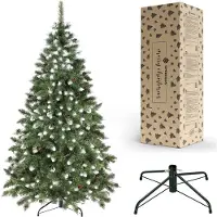 Springos Sapin de Noël artificiel Premium 180 cm Pin Diamant avec neige artificielle et vrais cônes Aspect hivernal Sapin de Noël