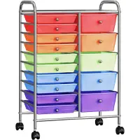 The Living Store XXL Chariot à tiroirs avec 15 tiroirs Plastique multicolore