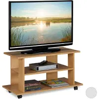 Relaxdays Meuble TV à roulettes, 2 compartiments pour téléviseur, console et décodeur, meuble TV mobile, dimensions 45 x 80 x 40 cm, couleur naturelle