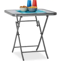 Relaxdays Table de balcon pliable STRUK avec plateau en verreReproductioné, table de bistrot pour jardin et balcon, carrée, 70 x 70 cm, grise