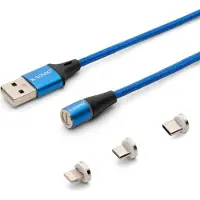 Savio CL-154 Câble USB 2.0 USB - USB Type C, Micro et Lightning, QC et PD 3.0, magnétique, 1m, bleu