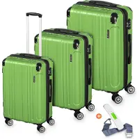 Veska Set de valises à coque dure 3 pièces avec serrure à combinaison TSA 4 roulettes coque dure ABS, valise de voyage trolley valise à roulettes - vert olive