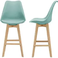 En.casa Tabouret de bar (lot de 2) Chaise de bar avec dossier Tabouret de bistrot avec assise rembourrée Tabouret de comptoir avec structure en bois hêtre-structure menthe []