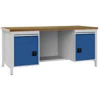 Bedrunka & hirth Etabli bleu signal gris clair L2000xH859xT750mm Hêtre Multipl.40mm 2 Tiroir.2 Porte - 03.19.22AV 7035/5005