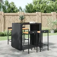 Prolenta Maison Exclusive - Ensemble de 4 tabourets de bar en rotin synthétique noir et en bois d'acacia massif