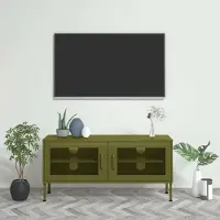 Prolenta Maison Exclusive - Meuble TV vert olive 105x35x50 cm acier