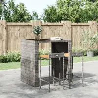 Prolenta Maison Exclusive - Ensemble de 2 tabourets de bar en rotin synthétique gris et en bois d'acacia massif