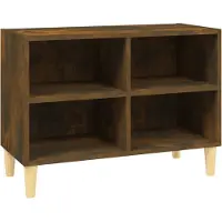 Syfax Meuble TV avec pieds en bois massif Chêne fumé 69,5x30x50 cm