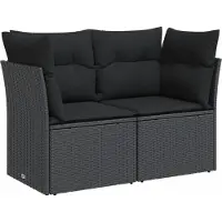 Syfax Canapé de jardin avec coussins 2 places en polyrotin noir