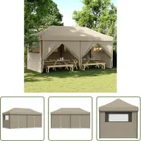 The Living Store Tente de réception Pop-Up pliante avec 4 panneaux latéraux Taupe