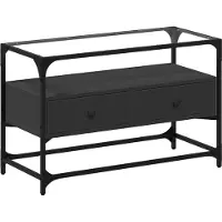 Syfax Meuble TV et dessus en verre noir 80x35x51 cm bois d'ingénierie