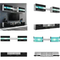 vidaXL Ensemble Meuble TV 5 pièces Lampes LED Noir brillant - Meubles muraux - Armoire TV - Armoires TV