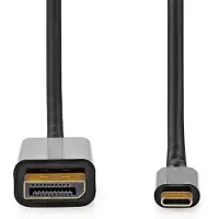 Nedis USB-C Adapter - USB 3.2 Gen 1 - USB-C mâle - DisplayPort mâle - 4K@60Hz - 2,00 m - Rond - Plaqué or - PVC - Noir - Label