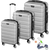 Veska Set de valises à coque dure 3 pièces avec serrure à combinaison TSA 4 roulettes coque dure ABS, valise de voyage trolley valise à roulettes - argent