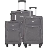 Cheffinger Set de 3 valises en tissu de haute qualité avec capacité extensible et roues 360° Gris