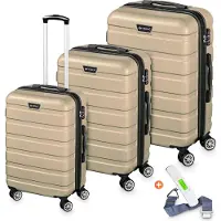 Veska Set de valises à coque dure 3 pièces avec serrure à combinaison TSA 4 roulettes coque dure ABS, valise de voyage trolley valise à roulettes - champagne