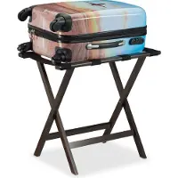 Relaxdays Porte-valises pliable , en bambou, pour valises et bagages, support à valises, H x l x P : 53,5 x 58 x 36,5 cm, marron foncé