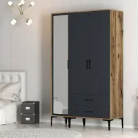 Dmora Petroleuse - Armoire 3 Portes, 120x48 cm Noyer Brun, Porte-Manteaux