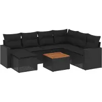 Syfax Salon de jardin 8 pcs avec coussins noir résine tressée