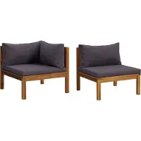 Syfax Ensemble de canapés 2pcs avec coussins gris foncé Acacia solide