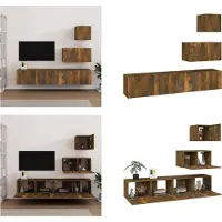 vidaXL 4 pcs. Armoire TV Set chêne fumé bois composite - Ensemble d'armoires TV - Armoires TV - Unité TV - Unité murale TV