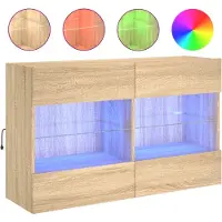 Syfax Meuble TV mural avec lumières LED chêne sonoma 98,5x30x60,5 cm