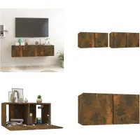 vidaXL Armoires murales TV 2 pcs. Chêne fumé 60x30x30 cm - Meuble TV mural - Armoire TV - Meubles TV