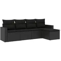 Syfax Salon de jardin 5 pcs avec coussins noir résine tressée