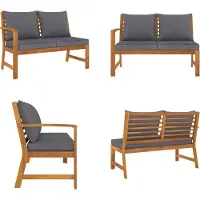 vidaXL Banc de jardin 114,5 cm avec coussins gris foncé Bois massif Acacia - Banc de jardin - Bancs de jardin - Bancs extérieurs