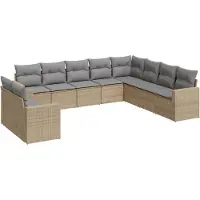 vidaXL Ensemble de salon de jardin 10 pièces avec coussins Beige Poly Rattan