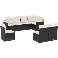 vidaXL Ensemble de jardin canapé 8 pièces avec coussins noir poly rotin