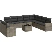 vidaXL Ensemble de salon de jardin 11 pièces avec coussins Gris Poly rotin