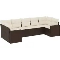 vidaXL Ensemble de salon de jardin 7 pièces avec coussins Marron Poly rotin