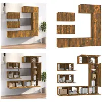 vidaXL 6 pcs. Set d'armoire TV chêne fumé bois composite - Ensemble d'armoires TV - Ensembles d'armoires TV - Meuble-paroi