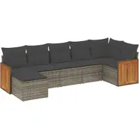 vidaXL Ensemble de salon de jardin 7 pièces avec coussins Gris Poly rotin